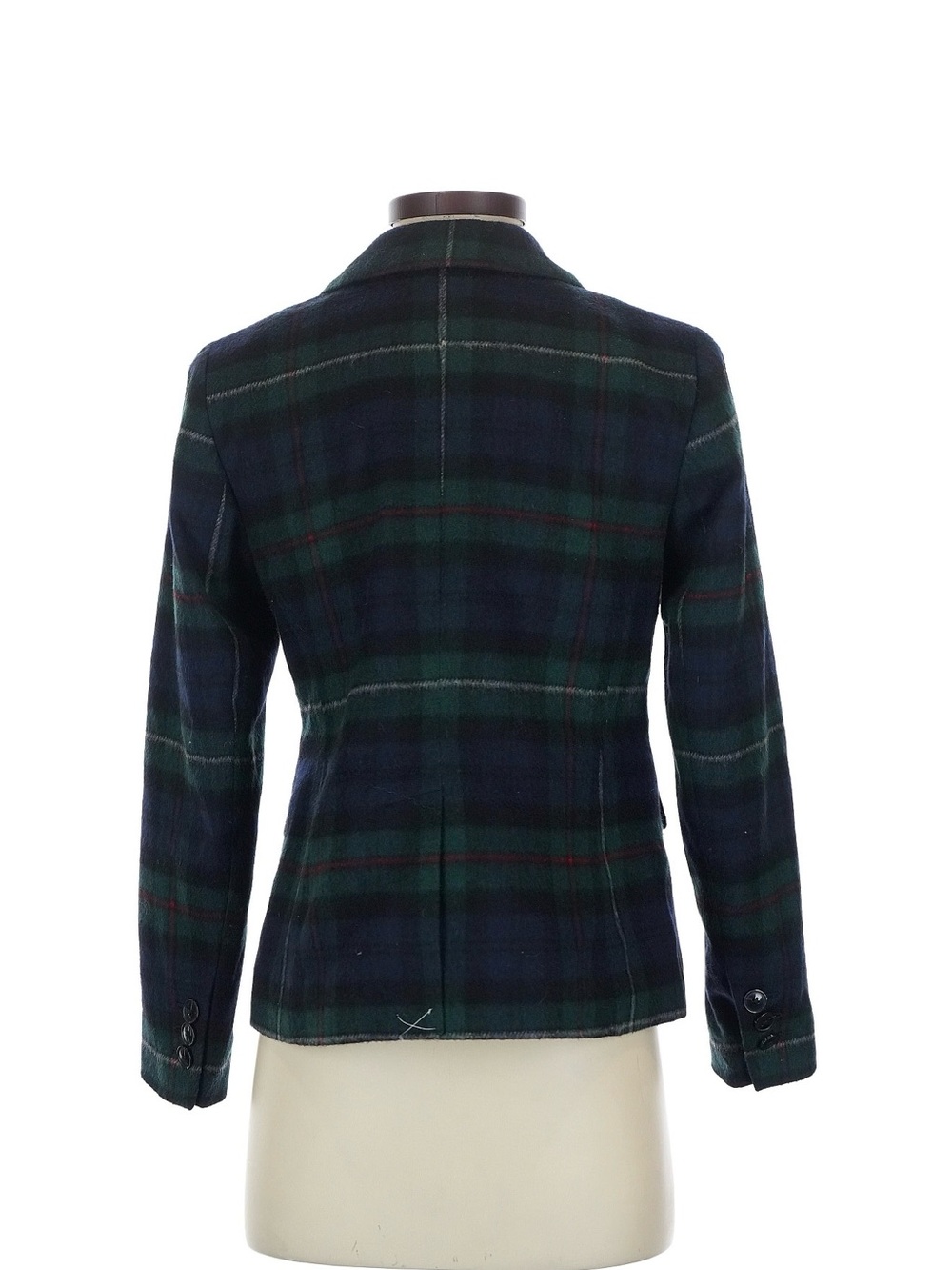 Talbots Double-Breasted Green and Navy Plaid Blazer - Picture 2 of 3